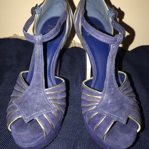 Nice Truth Dare Blue with Gold Trim Heels